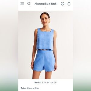 Abercrombie & Fitch Linen Scallop Hem Shorts and Matching Top Small 26 Set